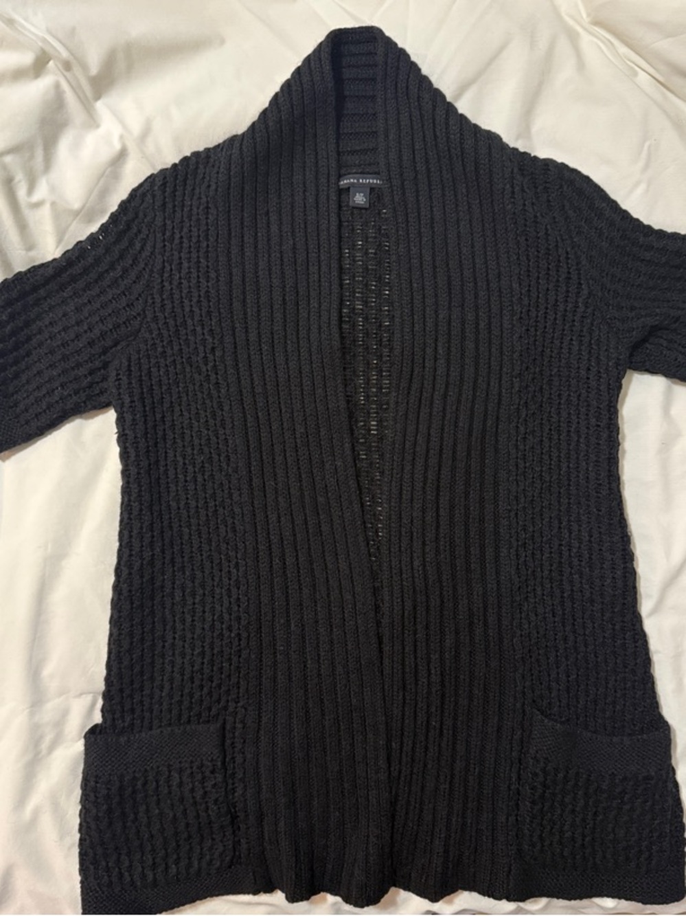 Banana Republic Black Ribbed Open-Front Short-Sleeve Cardigan